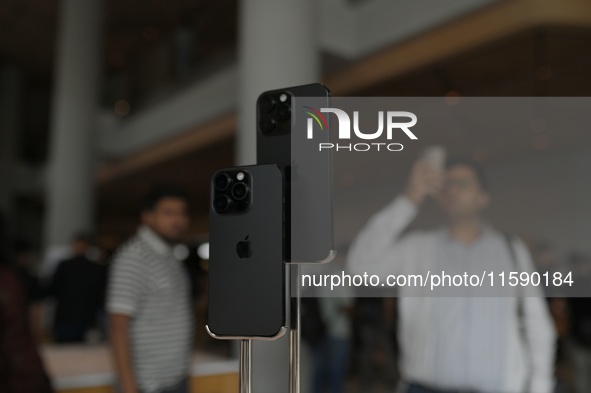 iPhone 16 Pro is seen on display on the launch day of the iPhone 16 series at Apple BKC, in Mumbai, India, on September 20, 2024. The highly...