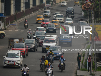 Traffic is seen on a busy road in Kolkata, India, on September 20, 2024. (