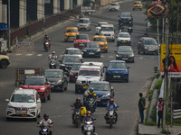 Traffic is seen on a busy road in Kolkata, India, on September 20, 2024. (