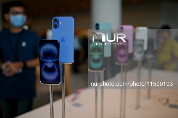 iPhone 16 models are on display on the launch day of the iPhone 16 series at Apple BKC, in Mumbai, India, on September 20, 2024. The highly...