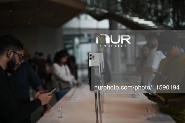 iPhone 16 Pro is seen on display on the launch day of the iPhone 16 series at Apple BKC, in Mumbai, India, on September 20, 2024. The highly...