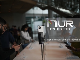 iPhone 16 Pro is seen on display on the launch day of the iPhone 16 series at Apple BKC, in Mumbai, India, on September 20, 2024. The highly...