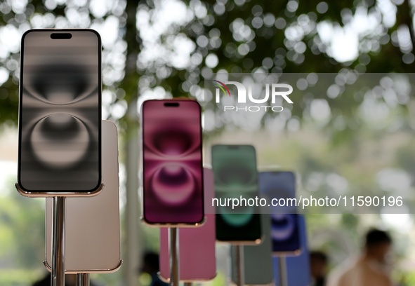 iPhone 16 models are on display on the launch day of the iPhone 16 series at Apple BKC, in Mumbai, India, on September 20, 2024. The highly...