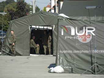 A field hospital has been set up to provide aid to the people from flood-hit areas in Nysa, Poland on September 20, 2024. On September 19, 2...