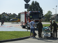 A patient is being transported from the field hospital to a helicopter in Nysa, Poland on September 20, 2024. On September 19, 2024 the mili...