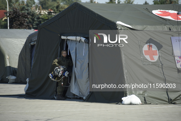 A field hospital has been set up to provide aid to the people from flood-hit areas in Nysa, Poland on September 20, 2024. On September 19, 2...