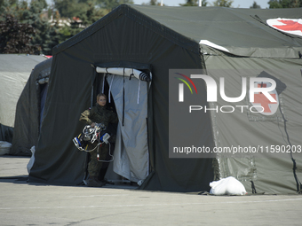 A field hospital has been set up to provide aid to the people from flood-hit areas in Nysa, Poland on September 20, 2024. On September 19, 2...