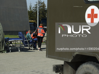 A field hospital has been set up to provide aid to the people from flood-hit areas in Nysa, Poland on September 20, 2024. On September 19, 2...