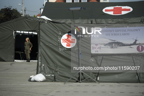 A field hospital has been set up to provide aid to the people from flood-hit areas in Nysa, Poland on September 20, 2024. On September 19, 2...