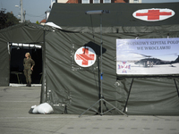 A field hospital has been set up to provide aid to the people from flood-hit areas in Nysa, Poland on September 20, 2024. On September 19, 2...