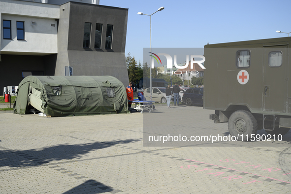 A field hospital has been set up to provide aid to the people from flood-hit areas in Nysa, Poland on September 20, 2024. On September 19, 2...