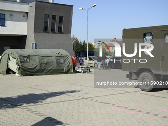 A field hospital has been set up to provide aid to the people from flood-hit areas in Nysa, Poland on September 20, 2024. On September 19, 2...