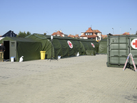 A field hospital has been set up to provide aid to the people from flood-hit areas in Nysa, Poland on September 20, 2024. On September 19, 2...