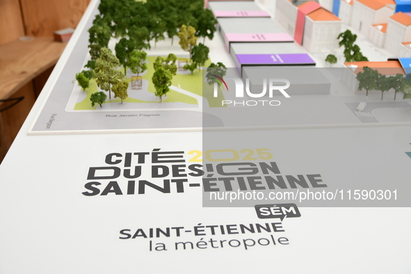 Model of the 2025 design city of Saint Etienne in Saint Etienne, France, on September 20, 2024, during the fair. 