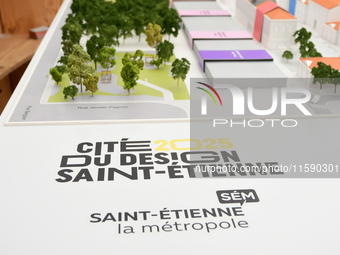 Model of the 2025 design city of Saint Etienne in Saint Etienne, France, on September 20, 2024, during the fair. (