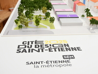 Model of the 2025 design city of Saint Etienne in Saint Etienne, France, on September 20, 2024, during the fair. (