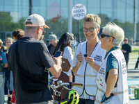 A member of the Omas Gegen Rechts movement participates in the demonstration against global warming in Berlin, Germany, on September 20, 202...