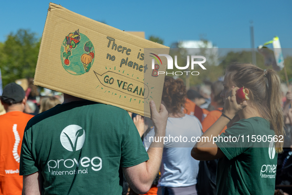 Protesters march during the global climate strike organized by Fridays for Future in Berlin, Germany, on September 20, 2024 