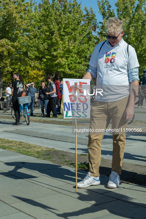 Protesters march during the global climate strike organized by Fridays for Future in Berlin, Germany, on September 20, 2024 