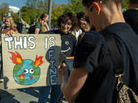 Protesters march during the global climate strike organized by Fridays for Future in Berlin, Germany, on September 20, 2024 (