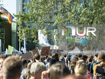 Protesters march during the global climate strike organized by Fridays for Future in Berlin, Germany, on September 20, 2024 (