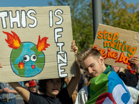 Protesters march during the global climate strike organized by Fridays for Future in Berlin, Germany, on September 20, 2024 (