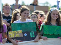 Protesters march during the global climate strike organized by Fridays for Future in Berlin, Germany, on September 20, 2024 (