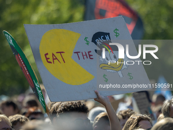 Protesters march during the global climate strike organized by Fridays for Future in Berlin, Germany, on September 20, 2024 (