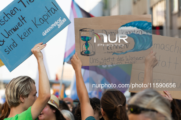 Thousands of people take part in a climate demonstration as part of the Fridays for Future climate action movement in Cologne, Germany, on S...