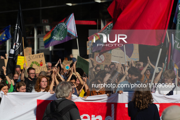 Thousands of people take part in a climate demonstration as part of the Fridays for Future climate action movement in Cologne, Germany, on S...