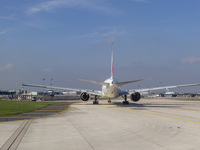 An airplane is at Orly Airport in Paris, France, on September 18, 2024. Airports Council International (ACI) World releases its latest air t...