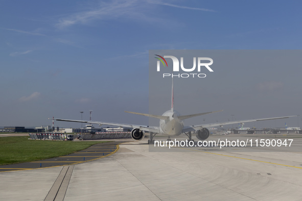 An airplane is at Orly Airport in Paris, France, on September 18, 2024. Airports Council International (ACI) World releases its latest air t...