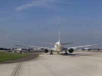 An airplane is at Orly Airport in Paris, France, on September 18, 2024. Airports Council International (ACI) World releases its latest air t...