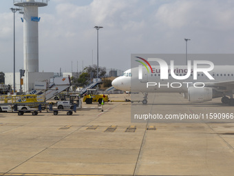 An airplane is seen at Lisbon airport in Lisbon, Portugal, on September 18, 2024. Airports Council International (ACI) World releases its la...