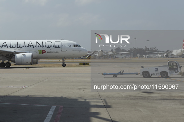 An airplane is seen at Lisbon airport in Lisbon, Portugal, on September 18, 2024. Airports Council International (ACI) World releases its la...