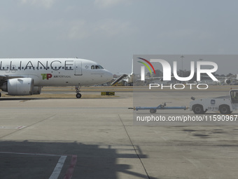 An airplane is seen at Lisbon airport in Lisbon, Portugal, on September 18, 2024. Airports Council International (ACI) World releases its la...