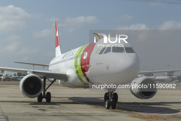 An airplane is seen at Lisbon airport in Lisbon, Portugal, on September 18, 2024. Airports Council International (ACI) World releases its la...