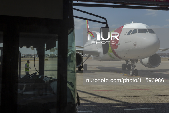 An airplane is seen at Lisbon airport in Lisbon, Portugal, on September 18, 2024. Airports Council International (ACI) World releases its la...