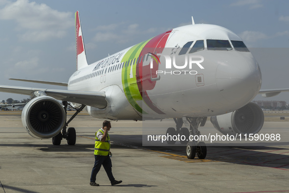 An airplane is seen at Lisbon airport in Lisbon, Portugal, on September 18, 2024. Airports Council International (ACI) World releases its la...