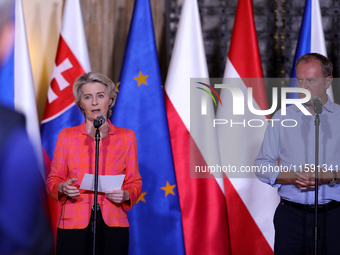 Polish Prime Minister Donald Tusk and European Commission President Ursula von der Leyen meet with Czech Prime Minister Petr Fiala, Slovak P...