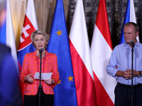 Polish Prime Minister Donald Tusk and European Commission President Ursula von der Leyen meet with Czech Prime Minister Petr Fiala, Slovak P...