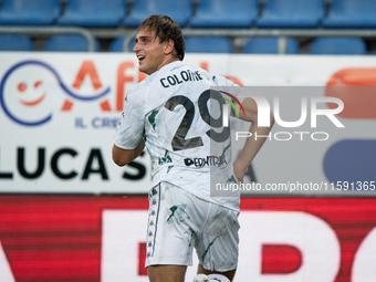 Lorenzo Colombo (Empoli FC) celebrates during the Serie A TIM match between Cagliari Calcio and Empoli FC in Italy on September 20, 2024 (