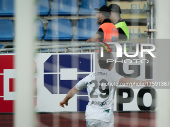 Lorenzo Colombo (Empoli FC) celebrates during the Serie A TIM match between Cagliari Calcio and Empoli FC in Italy on September 20, 2024 (