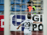 Lorenzo Colombo (Empoli FC) celebrates during the Serie A TIM match between Cagliari Calcio and Empoli FC in Italy on September 20, 2024 (