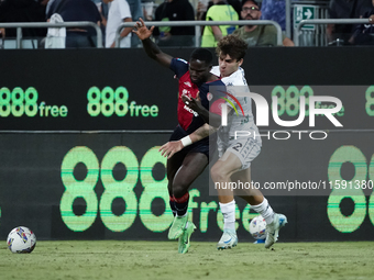 Zito Luvumbo (#77 Cagliari Calcio) during the Serie A TIM match between Cagliari Calcio and Empoli FC in Italy on September 20, 2024 (