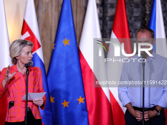 Polish Prime Minister Donald Tusk and European Commission President Ursula von der Leyen meet with Czech Prime Minister Petr Fiala, Slovak P...