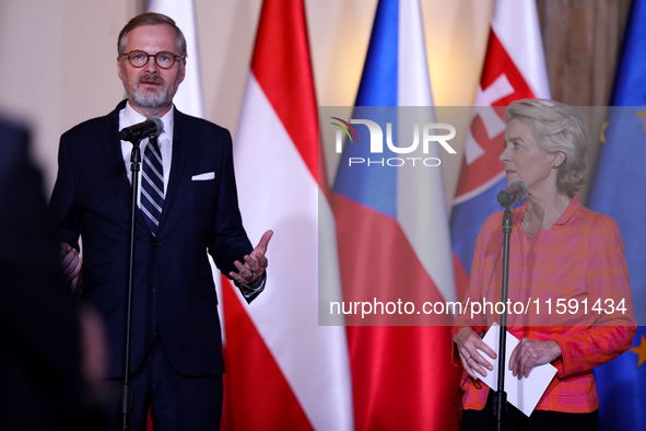 Czech Prime Minister Petr Fiala meets with EC President Ursula von der Leyen, Polish Prime Minister Donald Tusk, Slovak Prime Minister Rober...