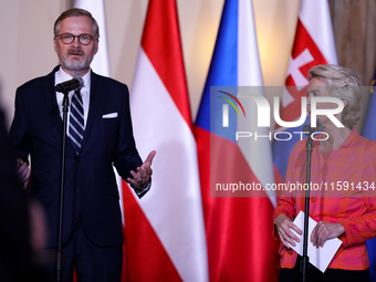 Czech Prime Minister Petr Fiala meets with EC President Ursula von der Leyen, Polish Prime Minister Donald Tusk, Slovak Prime Minister Rober...