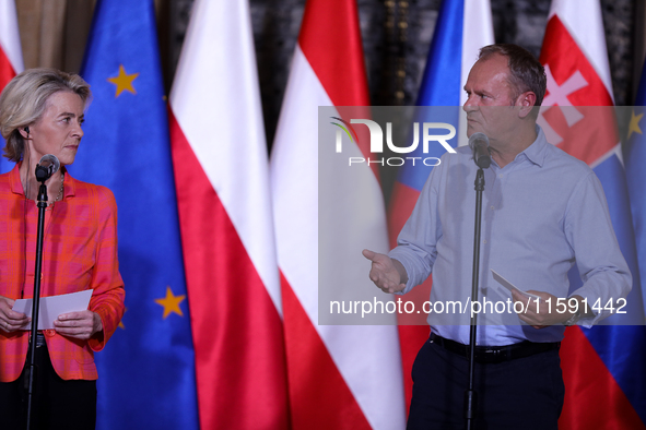 Polish Prime Minister Donald Tusk and European Commission President Ursula von der Leyen meet with Czech Prime Minister Petr Fiala, Slovak P...