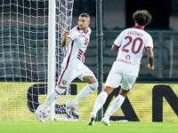 Antonio Sanabria of Torino FC celebrates after scoring first goal during the Serie A Enilive match between Hellas Verona and Torino FC at St...